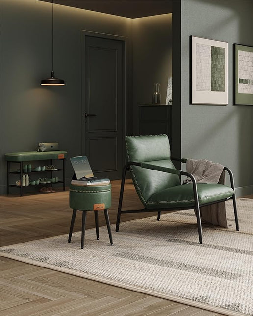 VASAGLE EKHO Collection - Accent Chair, Metal Framed Armchair, Synthetic Leather with Stitching, Mid-Century Modern, Sling Chair for Living, Bedroom, Reading Room, Lounge, Forest Green ULAC014C01 - LeafyLoom
