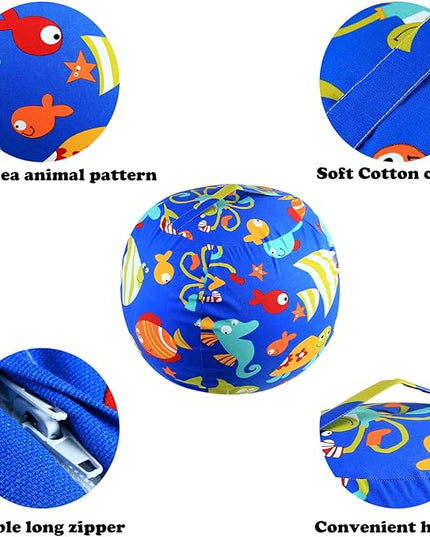 Stuffed Animal Storage Bean Bag Chairs Toy Storage Organizer Bean Bags Chair Cover for Kids 24" Cotton Canvas Beanbag with Zipper for Organizing Kid's and Adults Room, (Blue sea world, 24" x 1) - LeafyLoom