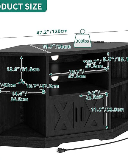 YITAHOME Corner TV Stand, Entertainment Center, Farmhouse TV Stand 55 inch TV w/Power Outlet, TV Stand for Living Room w/Adjustable Storage Shelf, Television Stands for Living Room, Black - LeafyLoom