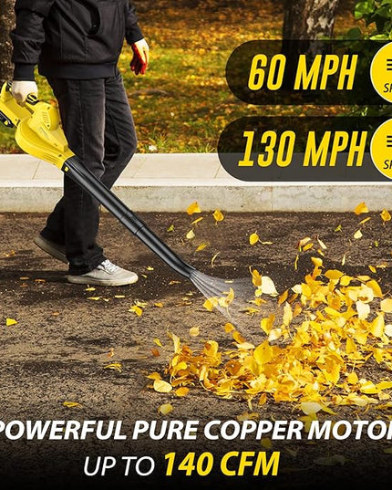 Electric Handheld Cordless Leaf Blower with 2 Batteries for Patio, Yard - 20V 140 CFM Lightweight, Battery Powered, Small - LeafyLoom