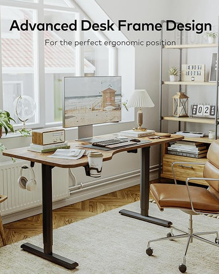FAMISKY Electric Standing Desk, 63 x 24 Inches Height Adjustable Desk, Ergonomic Home Office Computer Workstation with Vertical Splice Board, Rustic Brown - LeafyLoom
