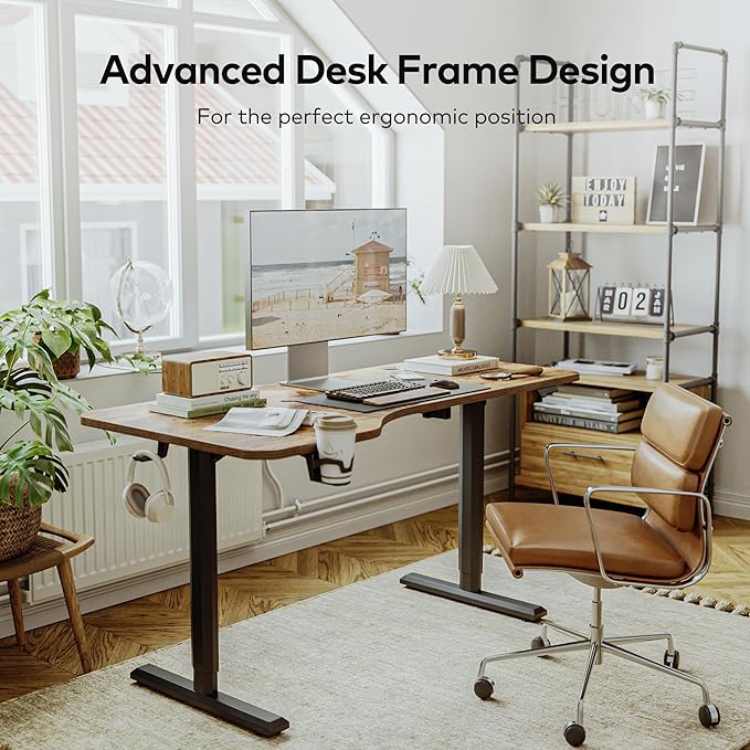 FAMISKY Electric Standing Desk, 63 x 24 Inches Height Adjustable Desk, Ergonomic Home Office Computer Workstation with Vertical Splice Board, Rustic Brown - LeafyLoom