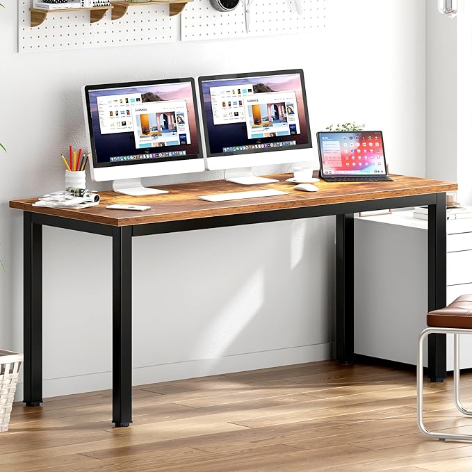 DlandHome Computer Desk Home Office Table Writing Desk Study Table Gaming Desk Worstation (63 inch, Retro) - LeafyLoom