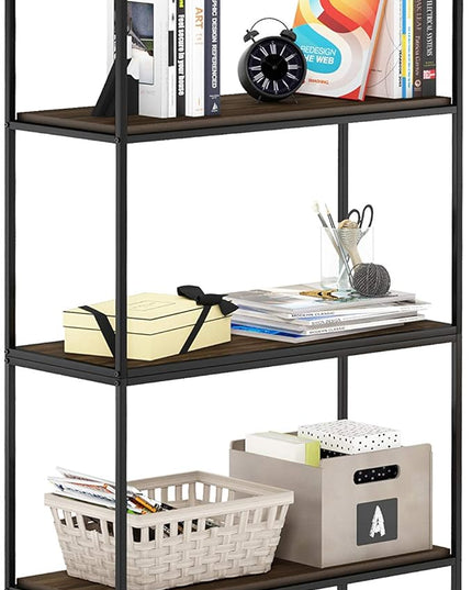 Furinno Moretti Modern Wide Stackable Metal Shelf, Columbia Walnut - LeafyLoom