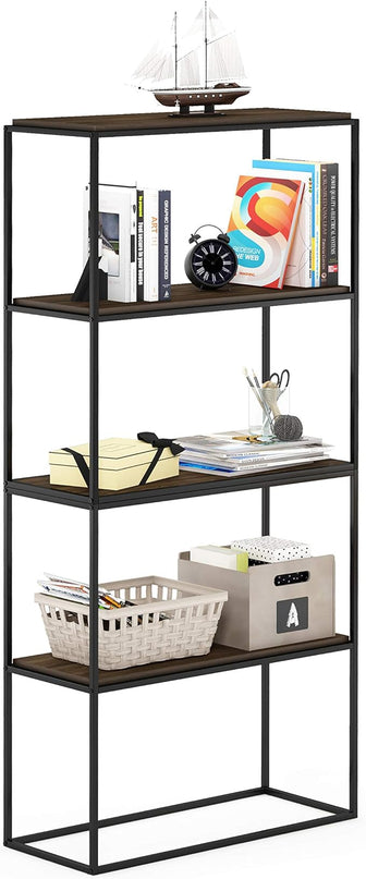 Furinno Moretti Modern Wide Stackable Metal Shelf, Columbia Walnut - LeafyLoom