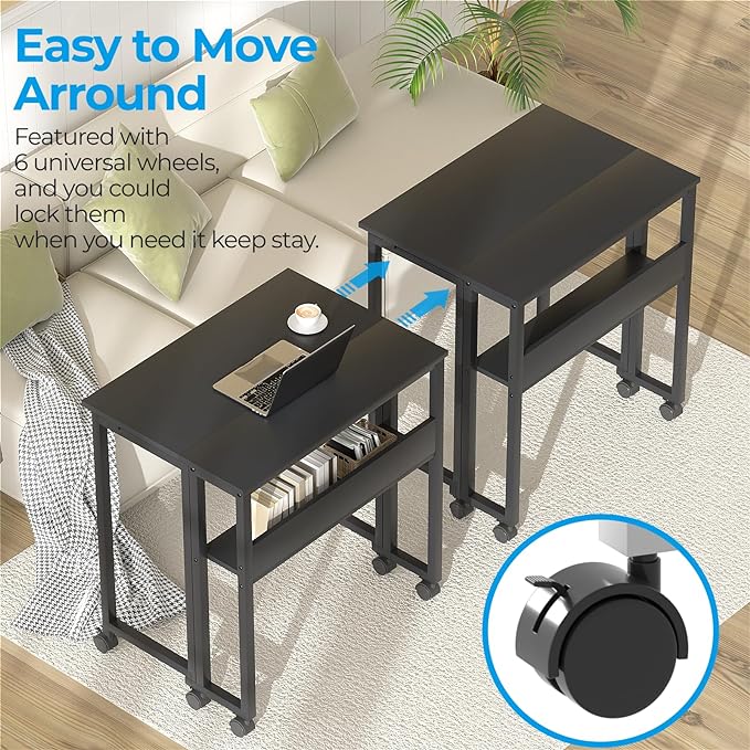 GreenForest Folding Desk Small Rolling Desk with Storage Shelf,31.5 inch Foldable Computer Desk with Wheels for Small Space,Easy Assembly,Black - LeafyLoom