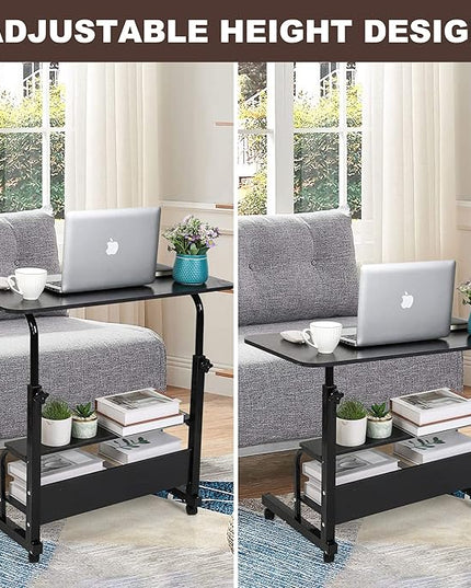 Adjustable Home Office Desk Portable Study Computer Rolling Desk for Small Spaces Movable Sofa Side Table on Wheels Student Small Laptop Desk with Storage Black Size 31x16 Inch - LeafyLoom