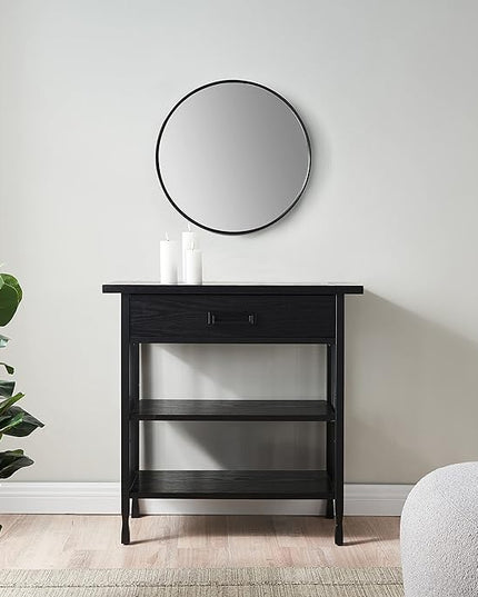 Leick Home 11261-BK Ironcraft Rustic Foyer Bookcase with Drawer Storage, Black Wash - LeafyLoom