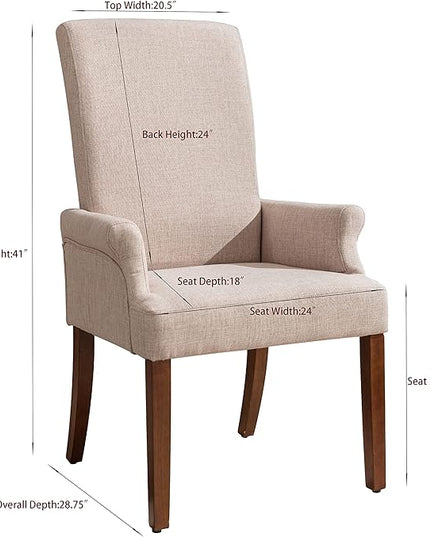 Dining Room Chairs with Arms,Tufted Upholstered High Back Nailed Trim with Untique Oak Wood Legs for Kitchen Restaurant Room Bedroom (Ivory Brown, SingleA) - LeafyLoom