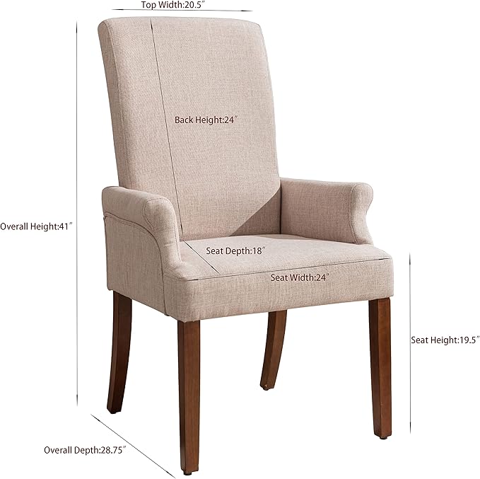 Dining Room Chairs with Arms,Tufted Upholstered High Back Nailed Trim with Untique Oak Wood Legs for Kitchen Restaurant Room Bedroom (Ivory Brown, SingleA) - LeafyLoom