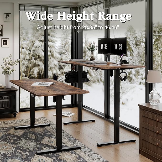 Monomi Electric Standing Desk, 71 x 31.5 inches Height Adjustable Desk, Ergonomic Home Office Sit Stand Up Desk with Memory Preset Controller (Rustic Brown Top/Black Frame) - LeafyLoom