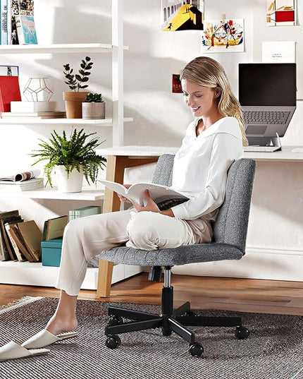 LEAGOO Cross Legged Office Chair, Armless Wide Desk Chair with Wheels, 120° Rocking Mid Back Ergonomic Computer Task Vanity Chairs with Height adiust, for Home, Office, Make up, Small Space, Dark gray - LeafyLoom