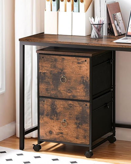 HOOBRO 2 Drawer Mobile File Cabinet, Rolling Printer Stand, Vertical Filing Cabinet, Office Cabinet, Filing Cabinet for Home Office, A4/Letter Size, Nonwovens Drawer, Rustic Brown BF20WJ01 - LeafyLoom