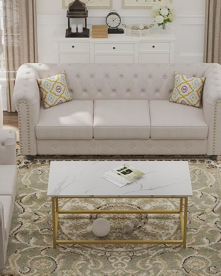 SAYGOER White Faux Marble Coffee Table Simple Modern Rectangular Coffee Tables Open Design Minimalist Center Table for Living Room Office, 39.37 x 19.69 x 17.72, White Gold - LeafyLoom