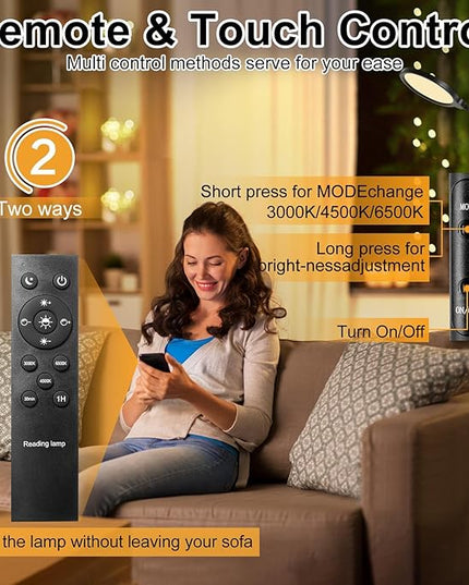 LED Floor Lamp, 12W/1000LM Reading Light, 3 Color Temperatures Bright Modern Tall Lamp, Adjustable Gooseneck Standing Lamp with Remote & Touch Control for Living Room, Bedroom, Office - LeafyLoom