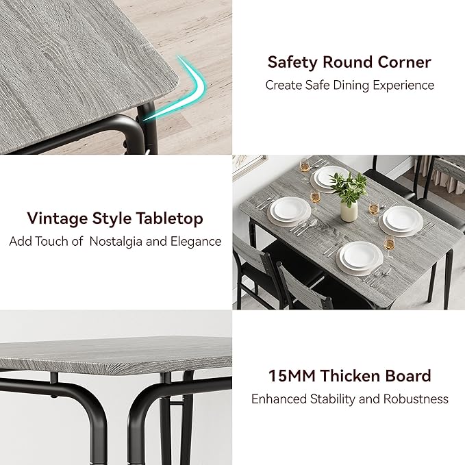 Dining Table for 4, Small Table and Chairs Set of 4, Square Dinette Set for 4, Dinner Table Set, 5 Piece Kitchen & Dining Room Sets for Small Space, Apartment (Gray, Dining Table with 4 Chairs) - LeafyLoom