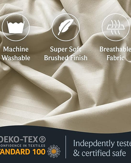 LuxClub Striped Sheets, 4 PC Striped Bed Sheets Twin Size, Deep Pockets 18" Eco Friendly Wrinkle Free-Kids-Fitted Sheets Machine Washable Hotel Bedding (Twin, Cream) - LeafyLoom