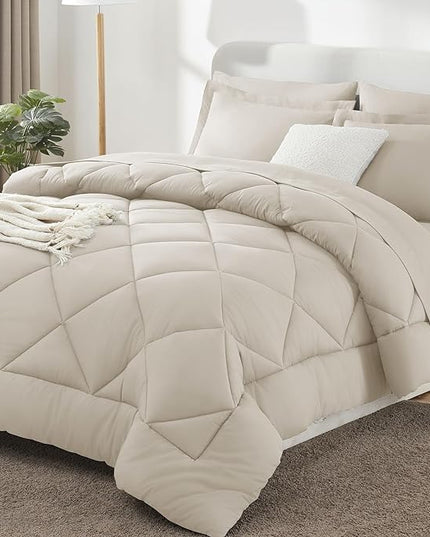 CozyLux Twin Bed in a Bag Comforter Sets with Comforter and Sheets 5 Pieces for Girls and Boys Beige All Season Bedding Sets with Comforter, Pillow Sham, Flat Sheet, Fitted Sheet and Pillowcase - LeafyLoom