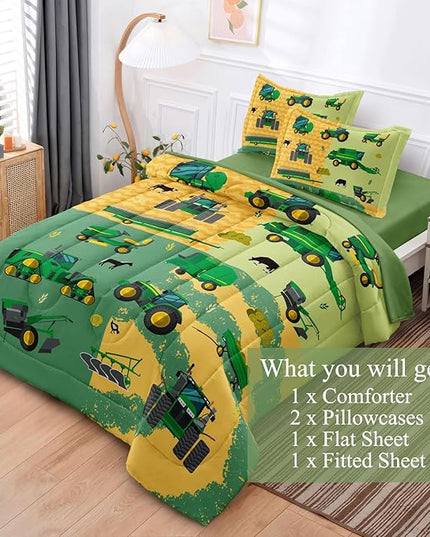 Full Construction Bedding Set for Boys Kids Farm Tractor Bedding 5 Pieces Cars Full Comforter Set for Boys, Full Truck Bed in a Bag Set Boys - LeafyLoom