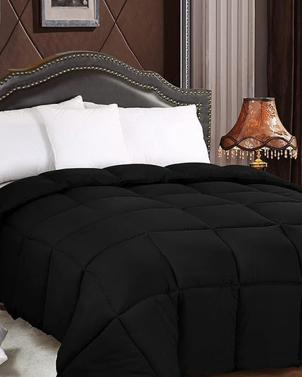 Utopia Bedding All Season 250 GSM Comforter - Plush Siliconized Fiberfill Comforters Queen Size - Box Stitched (Full/Queen, Black) - LeafyLoom
