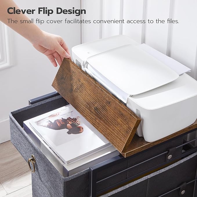 HOOBRO File Cabinet, 2-Drawer Filing Cabinet, Vertical Mobile Office Cabinet, Rolling Printer Stand, for A4/Letter Size Files, Nonwovens Drawer, for Home Office, Rustic Brown and Gray BFG21WJ01 - LeafyLoom