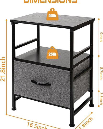 Nightstand,Drawer Dresser for Bedroom,Bedside Tables with Fabric Storage Drawer and Open Wood Shelf,Small Dresser Night Stand,Bedside Furniture,Side Table for Bed Frame,Closet,Dorm,Grey - LeafyLoom