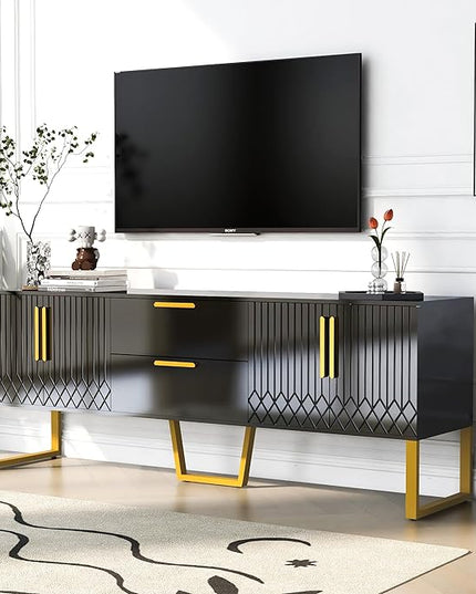 NicBex TV Stand for 75 Inch TV Modern TV Media Console Table with Metal Legs Drawers and Cabinets,Entertainment Center with Storage for Living Room,Bedroom,66.9 Inch,Black - LeafyLoom