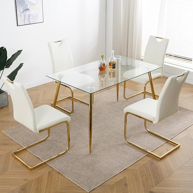 NicBex Haerin-SD-00372-LWJ Dining Chairs, 16.5"x17.9"x38.2", White and Gold - LeafyLoom