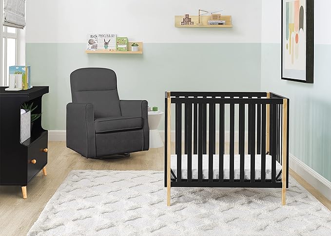 Delta Children Gio Mini Crib with 2.75" Mattress Included, Ebony/Natural - LeafyLoom