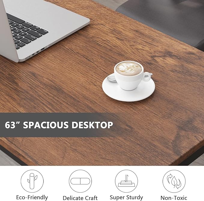Tribesigns Computer Desk, 63 inch Large Office Desk Computer Table Study Writing Desk Workstation for Home Office, Rustic Brown - LeafyLoom