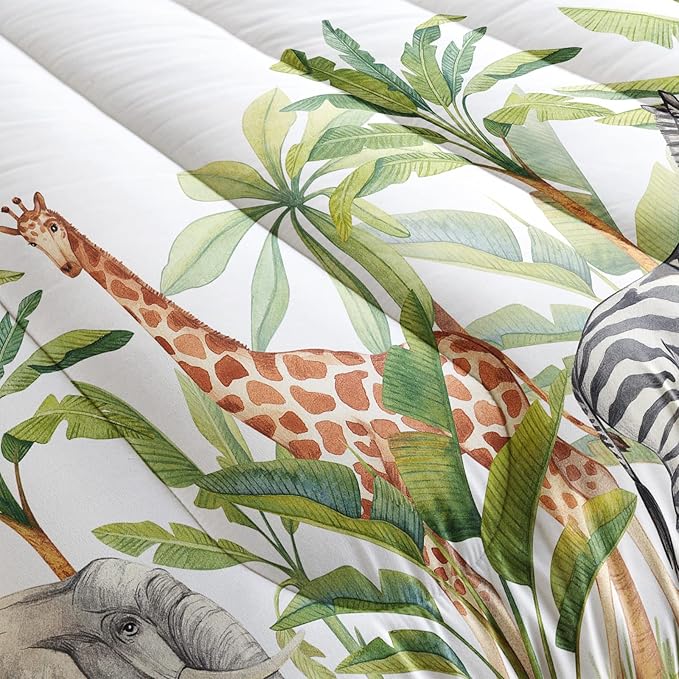 Wild Animal Comforter Full Size,Elephant Giraffe Zebra Kids Comforter Set,Jungle Comforter,3Pcs Bedding Set Printed Comforter with 2 Pillowcases,Down Alternative,Soft and Lightweight - LeafyLoom