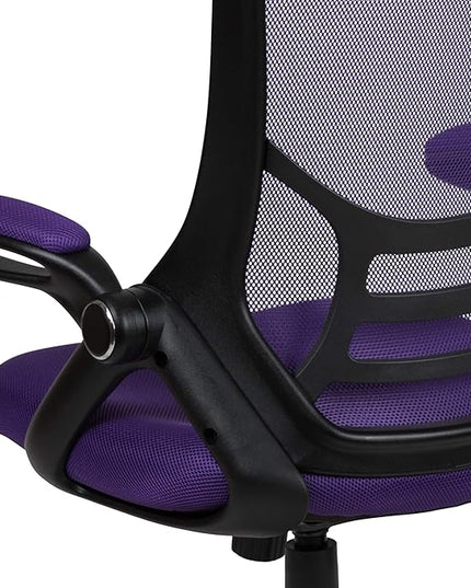 Flash Furniture Porter High-Back Swivel Office Chair with Adjustable Lumbar Support and Seat Height, Ergonomic Mesh Desk Chair with Flip-Up Armrests, Purple/Black - LeafyLoom
