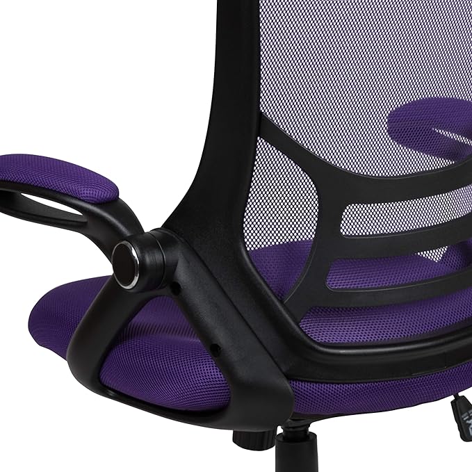 Flash Furniture Porter High-Back Swivel Office Chair with Adjustable Lumbar Support and Seat Height, Ergonomic Mesh Desk Chair with Flip-Up Armrests, Purple/Black - LeafyLoom