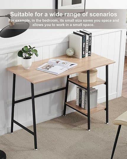 VECELO 43 Inch Home Office Computer Easy to Assemble Simple Table Modern Student Study Desk,Water Proof, Oak+black leg - LeafyLoom
