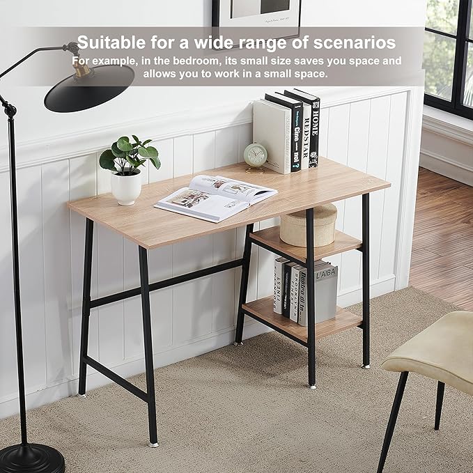 VECELO 43 Inch Home Office Computer Easy to Assemble Simple Table Modern Student Study Desk,Water Proof, Oak+black leg - LeafyLoom