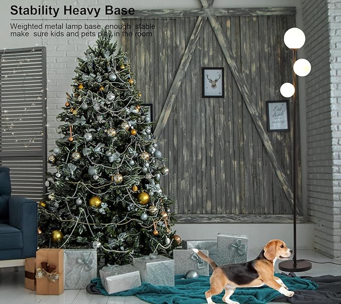 3 Globe Mid Century Floor Lamp, 3 Lights Black Floor Lamp for Living Room LED Bulbs Included with Warm Lighting, Modern Standing lamp Farmhouse Retro Home Decor for Bedrooms Office - Matte Black - LeafyLoom