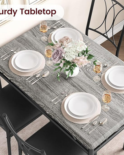 Dining Table Set, 5 Piece Dining Table set for 4, Rectangle Kitchen Table Set with 4 Upholstered Chairs, Dining Table Set for Small Space, Apartment, Retro Gray - LeafyLoom
