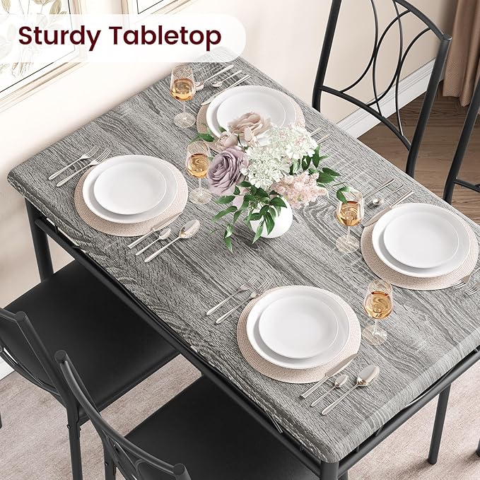Dining Table Set, 5 Piece Dining Table set for 4, Rectangle Kitchen Table Set with 4 Upholstered Chairs, Dining Table Set for Small Space, Apartment, Retro Gray - LeafyLoom