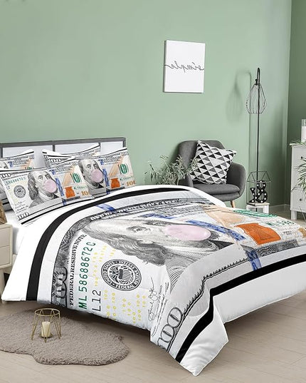 Tailor Shop Money Comforter Sets King Size Money Bedding Sets for Boys Kids Teens Money 100 Dollar Bill Comforter Sets Quilt Set All Season with 1 Comforter 2 Pillowcases…… - LeafyLoom