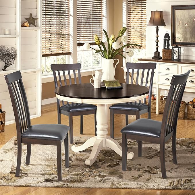 COLAMY Wooden Dining Chairs Set of 2, PU Leather Dining Room Kitchen Side Chair with Spindle High Back and Adjustable Foot Pegs - DarkBrown - LeafyLoom