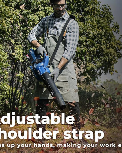 DongCheng Cordless Leaf Blower, 485 CFM Variable Speed & Turbo Mode, 3 Nozzles, Shoulder Strap, 4.0Ah Battery and Charger Included, Battery Powered Leaf Blower for Town Care, Patio and Blowing Leaves - LeafyLoom