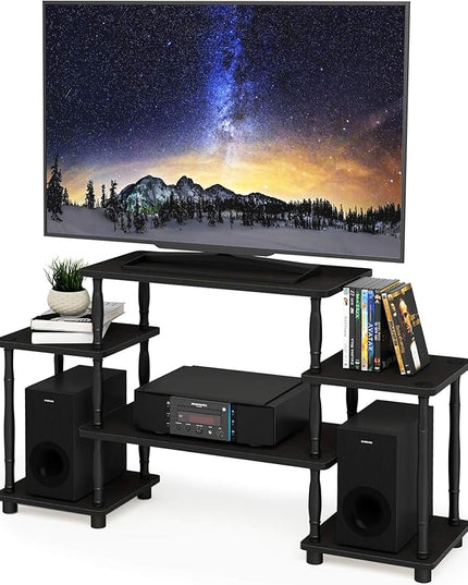 Furinno Turn-N-Tube No Tools Entertainment Center, Classic Square Corner, Espresso/Black - LeafyLoom