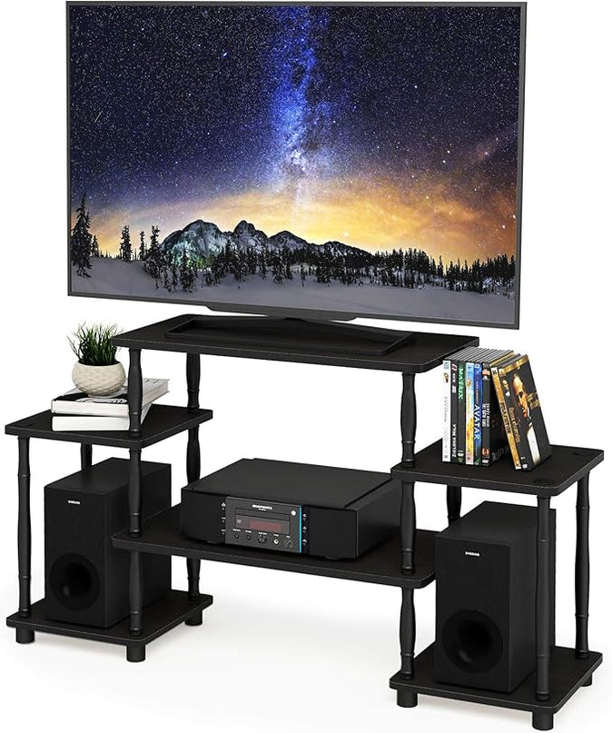 Furinno Turn-N-Tube No Tools Entertainment Center, Classic Square Corner, Espresso/Black - LeafyLoom