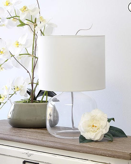Simple Designs LT2064-CLW Glass Table Lamp with White Fabric Shade, Clear (Pack of 4) - LeafyLoom