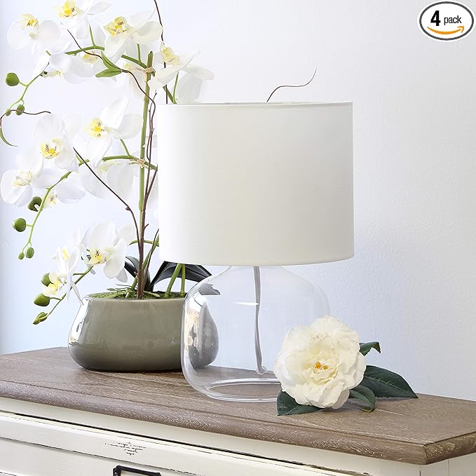 Simple Designs LT2064-CLW Glass Table Lamp with White Fabric Shade, Clear (Pack of 4) - LeafyLoom