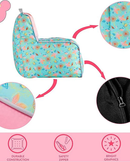 Idea Nuova Disney Little Mermaid Kids and Toddler Canvas Bean Bag Chair with Piping & Top Carry Handle - LeafyLoom