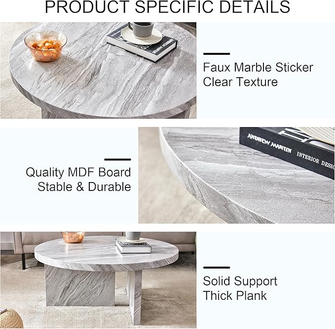 NicBex Modern Round MDF Material Circular Coffee Table with Texture, 31.4 Inch Contemporary Middle Table Modern Tea Table Suitable for Small Spaces, Living Room, Gray - LeafyLoom