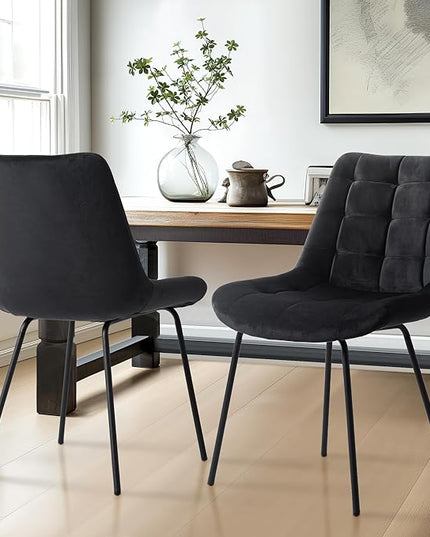 NicBex Velvet Dining Chairs, Upholstered Reception Chairs, Tufted Accent Chair with Metal Legs for Home Kitchen, Living Room, Set of 2, Black - LeafyLoom
