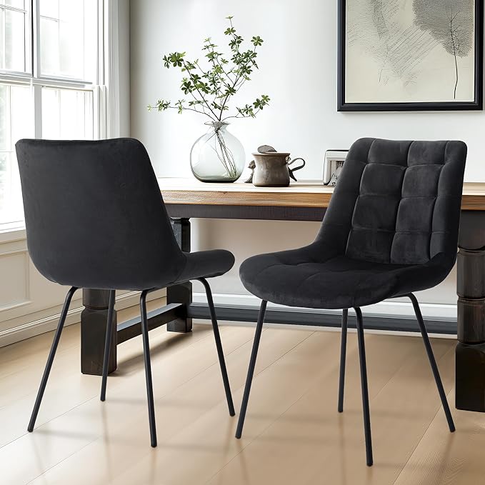 NicBex Velvet Dining Chairs, Upholstered Reception Chairs, Tufted Accent Chair with Metal Legs for Home Kitchen, Living Room, Set of 2, Black - LeafyLoom