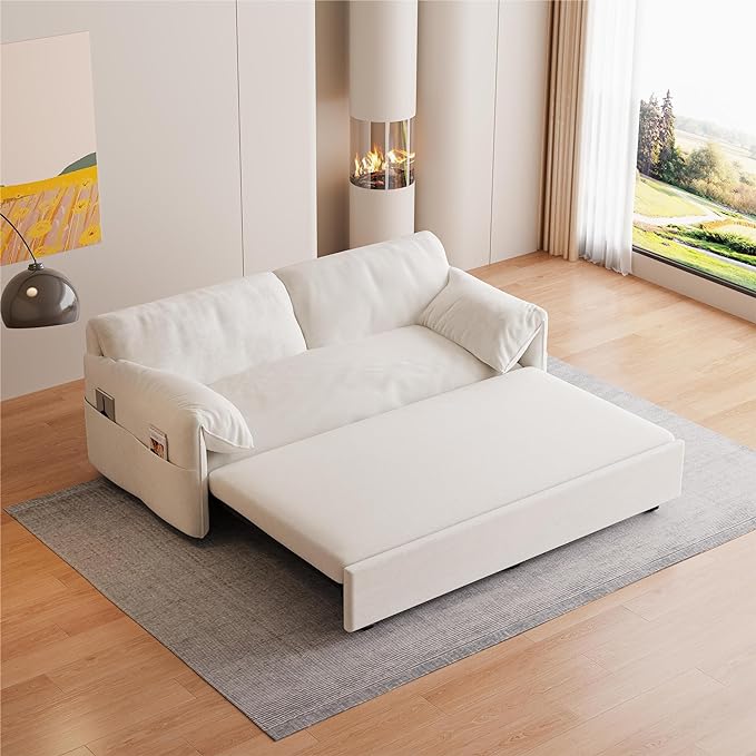 Oversized 3 in 1 Loveseat Sleeper Sofa Bed,Queen Size Love Seats W/Pull Out Couch and Padded Armrests Convertible Spacious Sofabed with Side Storage Pocket for Home Office Apartment Living Room - LeafyLoom